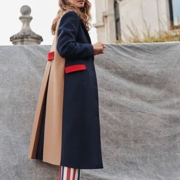 Boden Jackets & Blazers - Boden Colour Block Wool Blend Coat Navy Blue Camel Colorblock Wool Coat 8 Nwt